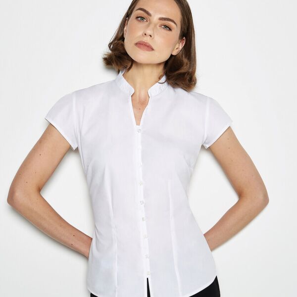 Women's continental blouse mandarin collar cap sleeve (tailored fit) Miniaturansicht
