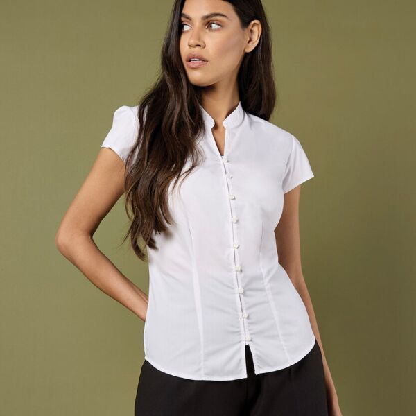 Women's continental blouse mandarin collar cap sleeve (tailored fit) Miniaturansicht