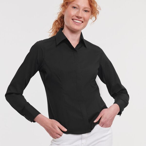 Women's long sleeve polycotton easycare fitted poplin shirt Miniaturansicht