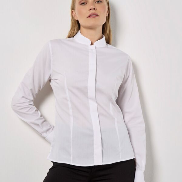 Women's mandarin collar shirt long-sleeved (tailored fit) Miniaturansicht