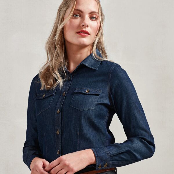 Women's jeans stitch denim shirt Miniaturansicht