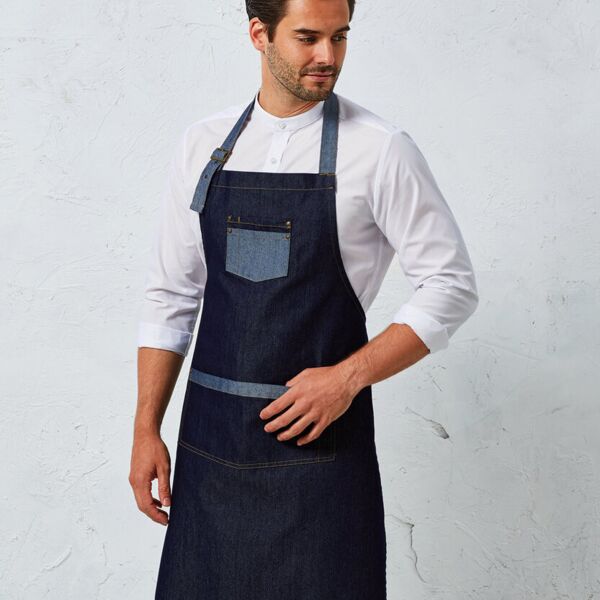 Domain contrast denim bib apron Miniaturansicht