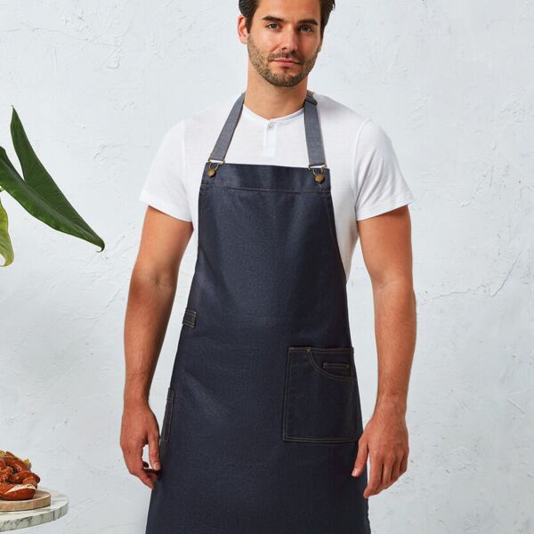 District waxed-look denim bib apron Miniaturansicht