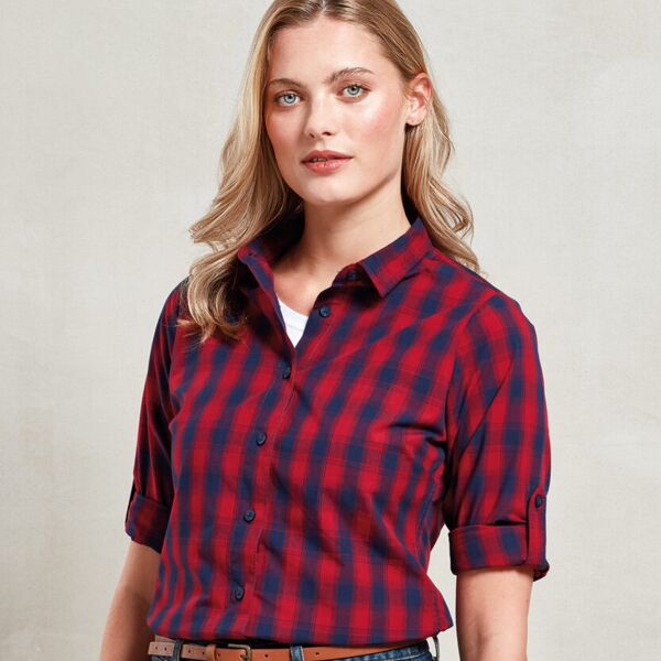 Women's Mulligan check cotton long sleeve shirt Miniaturansicht