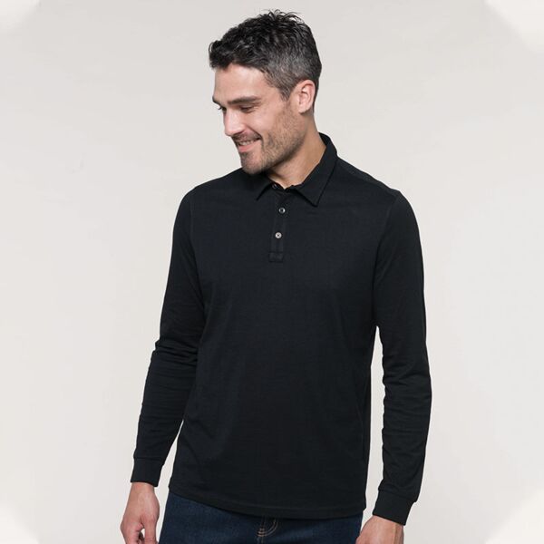 Jersey knit long sleeve polo shirt Miniaturansicht