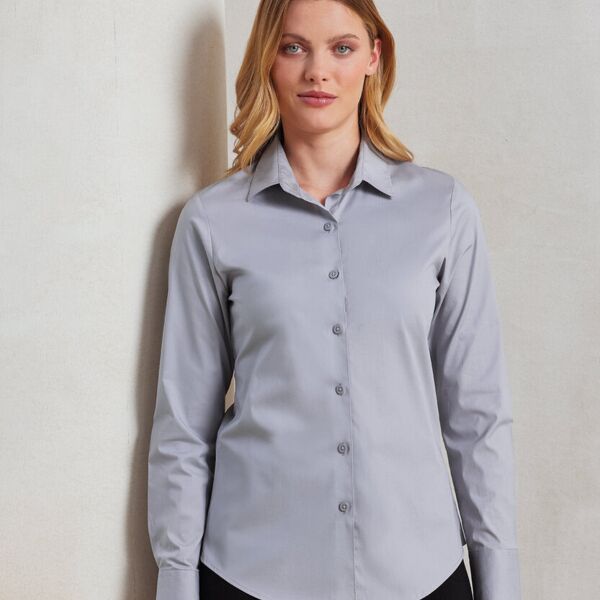 Women's stretch fit cotton poplin long sleeve blouse Miniaturansicht