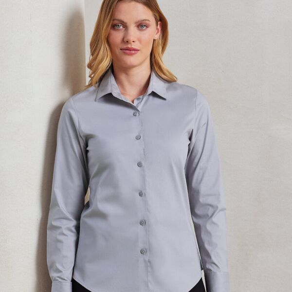 Women's stretch fit cotton poplin long sleeve blouse Miniaturansicht