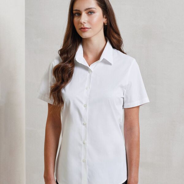 Women's stretch fit cotton poplin short sleeve blouse Miniaturansicht