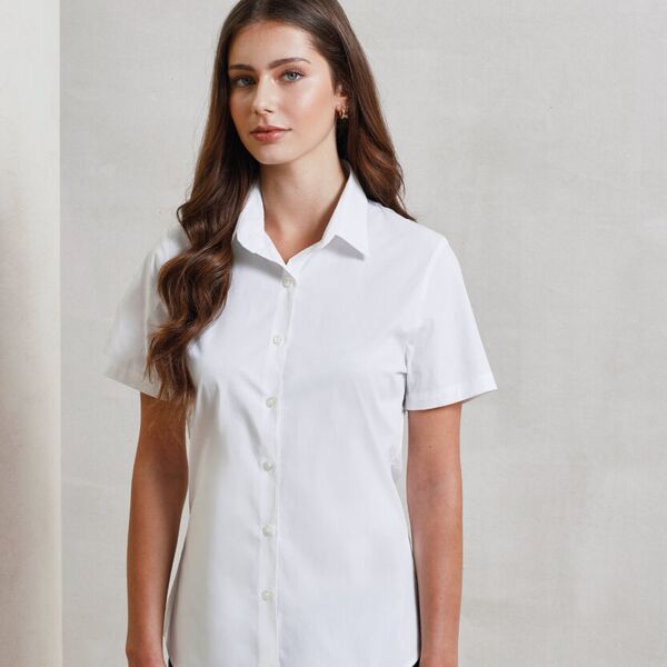 Women's stretch fit cotton poplin short sleeve blouse Miniaturansicht