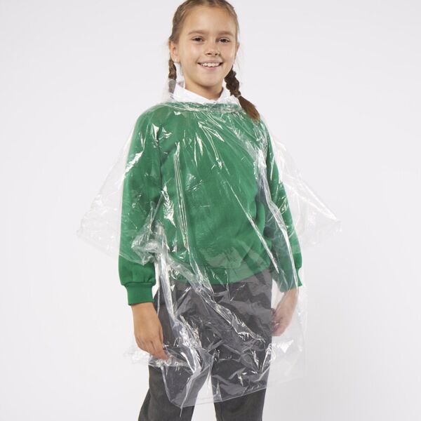 Kids emergency hooded plastic poncho Miniaturansicht